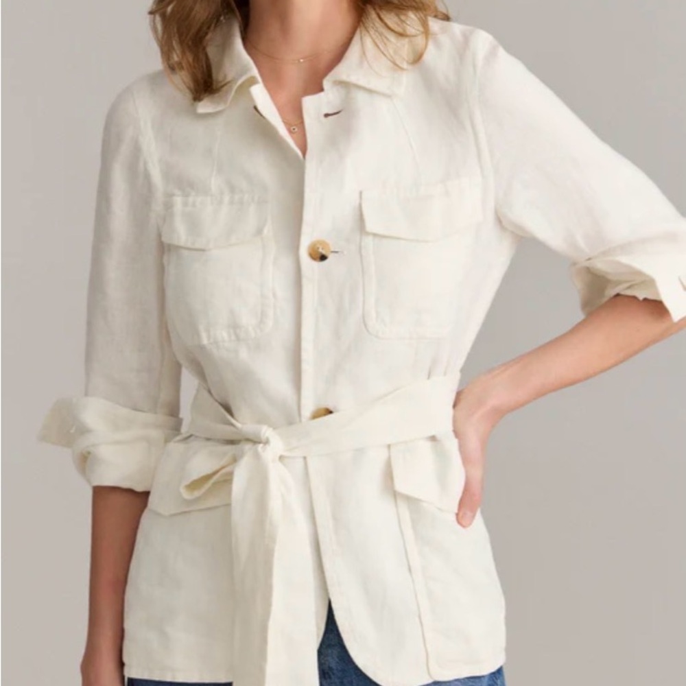 Billy Reid L Linen Cream Belted Jacket with Button Details